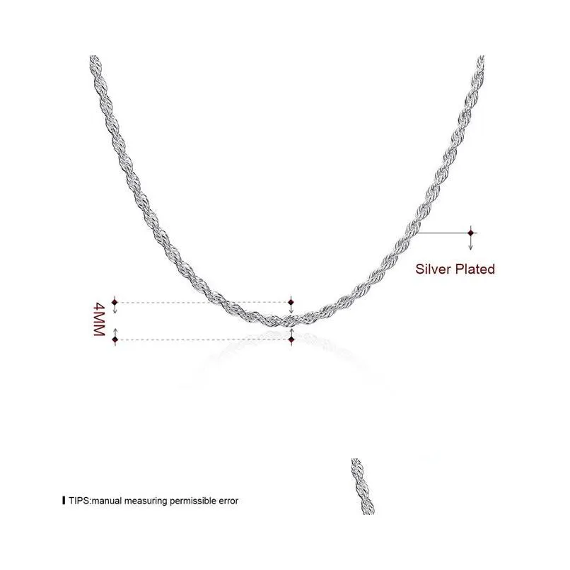 mens sterling silver plated twinkling rope chains necklace 4mm gssn067 fashion lovely 925 silver plate jewelry necklaces chain