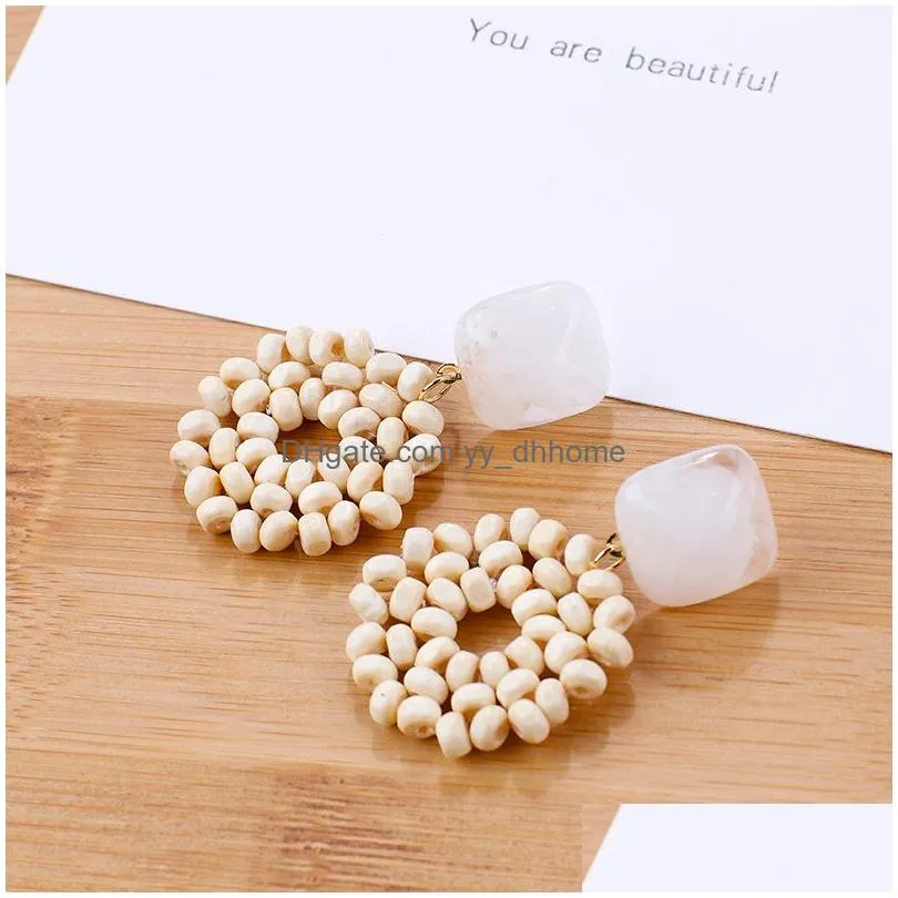  earrings vintage wooden beads drop earrings for women jewelry summer square resin ethnic statement earrings gift