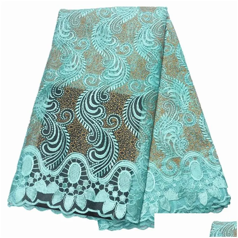 teal lace fabric 2019 high quality lace nigerian fabric for women dress african tulle with stones 5yards per piece