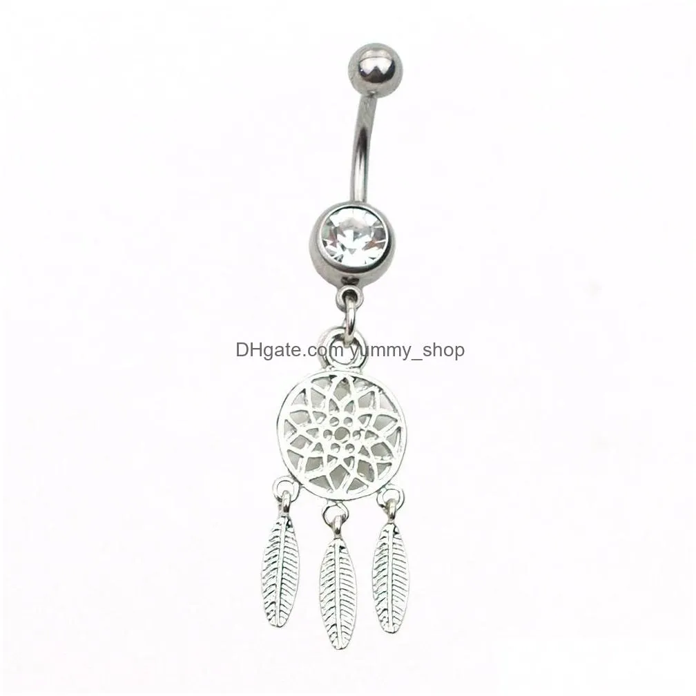 sexy crystal cross tree of life belly bars belly button rings belly piercing dreamcatcher tassel body jewelry navel piercing rings