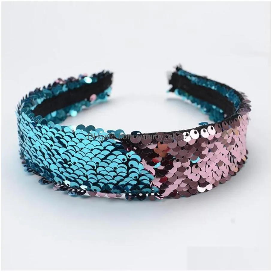 mermaid sequin headband 20 colors double sided reversible sequins hair hoop hair bands fashion hair accessories
