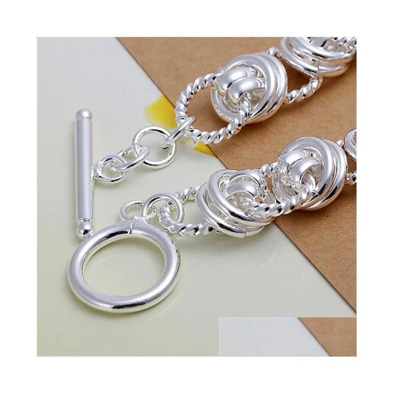 sterling silver plated double circle to link chain bracelet gssb072 fashion 925 silver plate jewelry bracelets