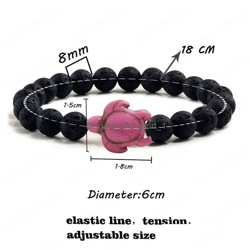 summer beach sea turtle beads bracelet for men charm black lava natural stone bracelets hamdmade strand elastic bangles jewelry