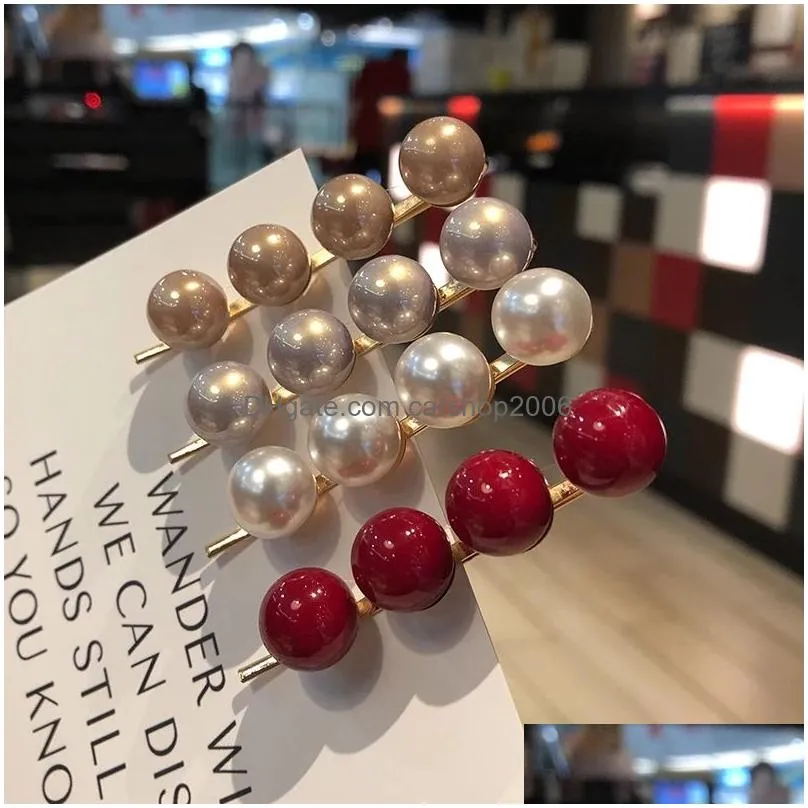 women candy color big pearl hair clip snap barrette stick hairpin hair styling hair barrettes headwear styling tool
