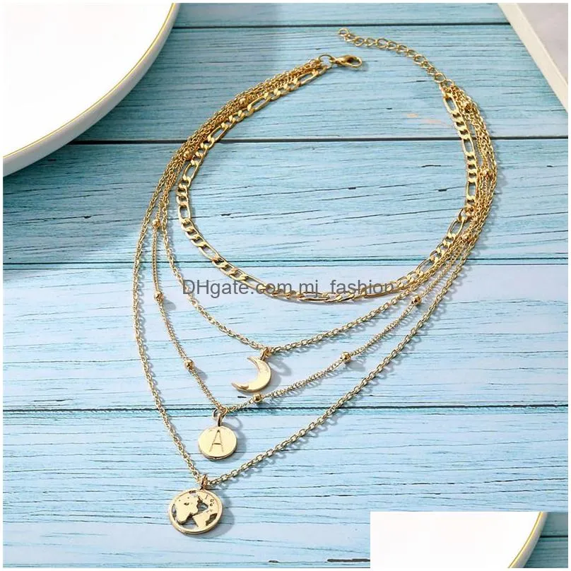 bohemian moon circle map pendant necklace for women fashion multilayer chain necklace geometric collier collares 2020 new