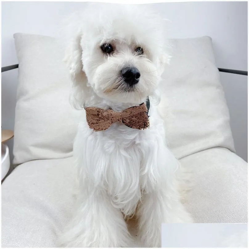 designer dog collars brand bow tie decoration cute and beautiful dogs letter print pets collar suitable for teddy pomeranian