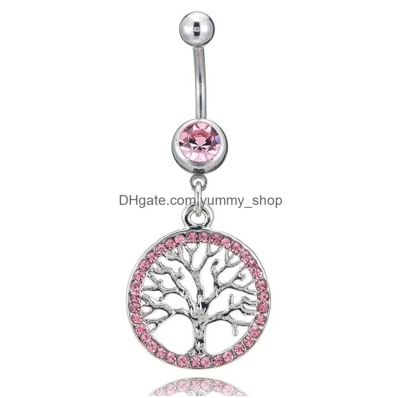  navel piercing tree of life charm round slide charm crystal women for belly button body women jewelry
