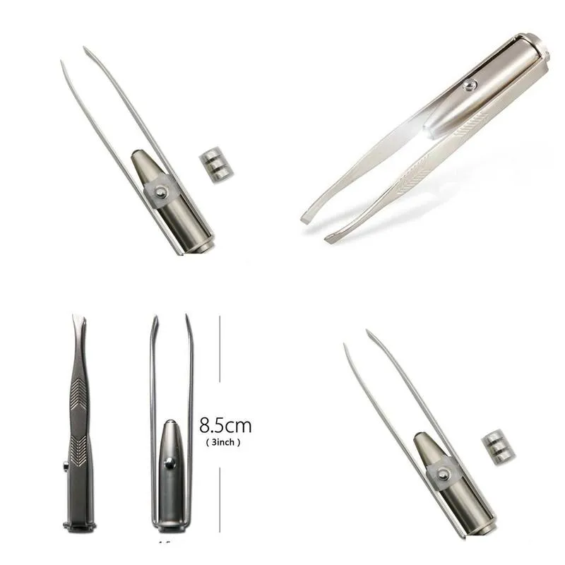 make up beauty tool stainless steel led eyebrow tweezer with smart led light nonslip eyelash eyebrow hair removal tweezers fast ship