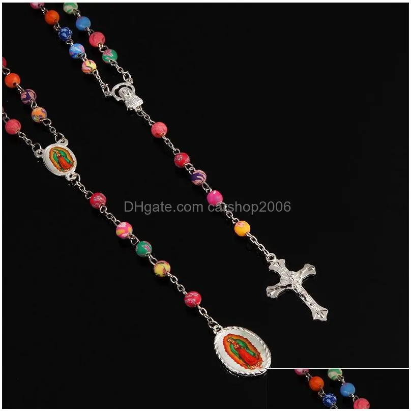  6mm religious soft ceramic beads soft clay rosary catholic necklace charm pearl color necklace