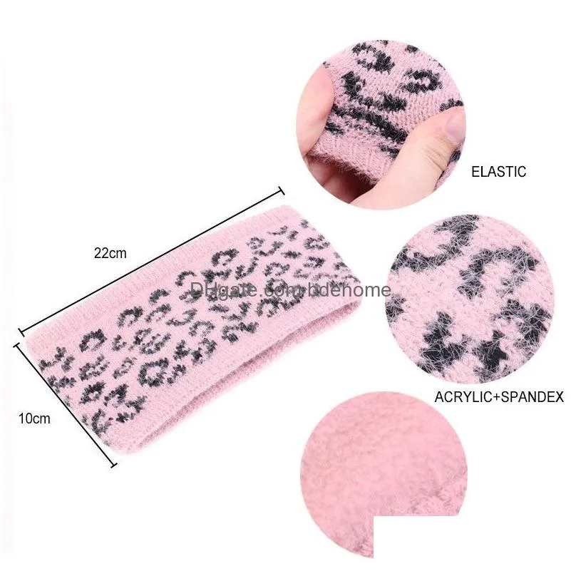 new winter warmer ear soft rabbit fur headband leopard turban women wide stretch hairband headwrap hair accessories