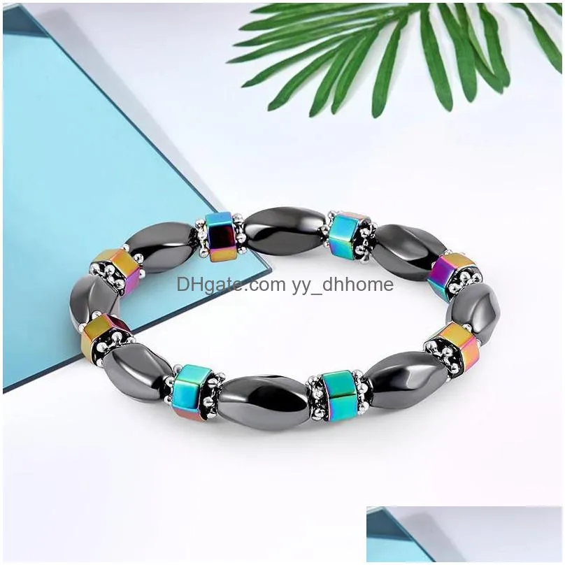 black magnetic bracelet hematite fashion pain hematite stone braceles resin ab color therapy health care magnet jewelry for men and