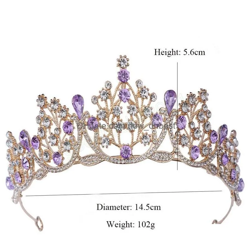 purple tiaras crowns for women wedding bridal hair accessories rhinestone headpiece bride headdress prom party jewelry