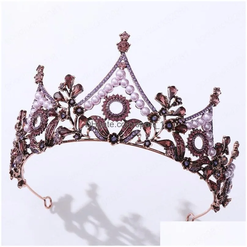 bridal black crown headwear wedding birthday crown headdress rhinestones retro luxury hair accessories for female