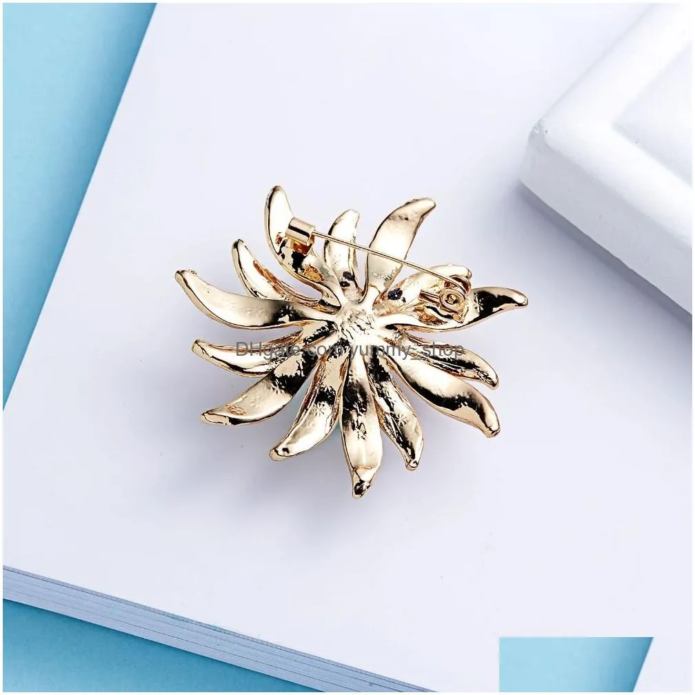 large pearl rhinestone sunflower brooches enamel metal flower brooch pin pins scarf buckle gift women jewelry