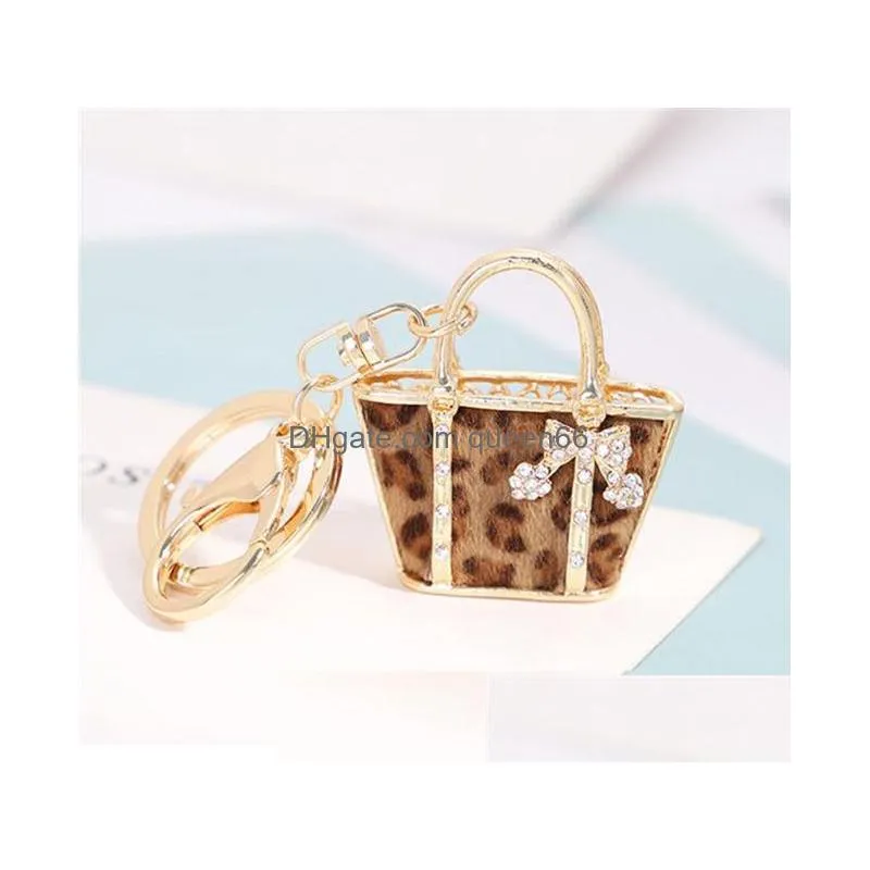 leopard print bag shape keyring crystal rhinestone keychain cartoon keychain for women