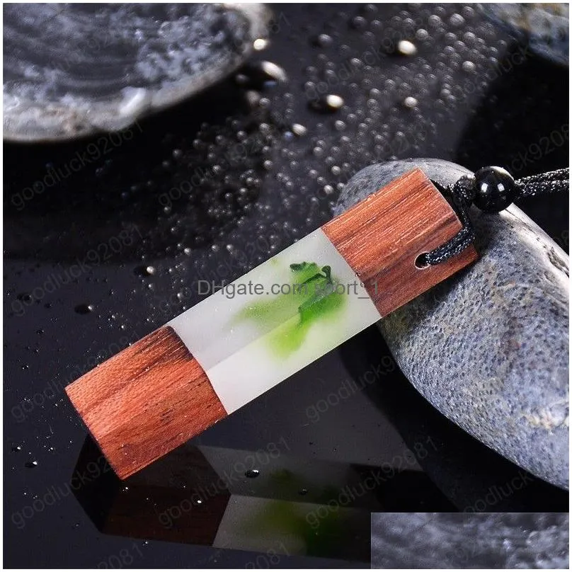 handmade resin wood pendant necklace for women men charm rope chain necklaces birthday gifts