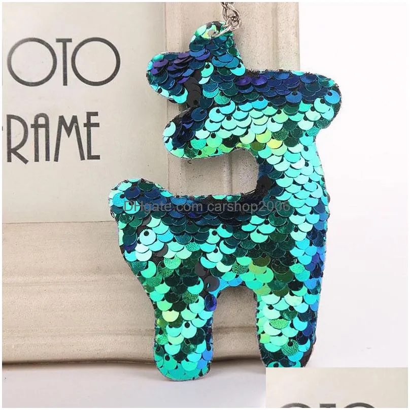 cute shiny small deer keychain creative gift sequins animal key chain keyring for women car bag pendant jewelry key holder