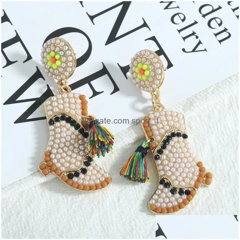 pearls marching boots dangle earrings for women christmas statement jewelry party gifts accessories