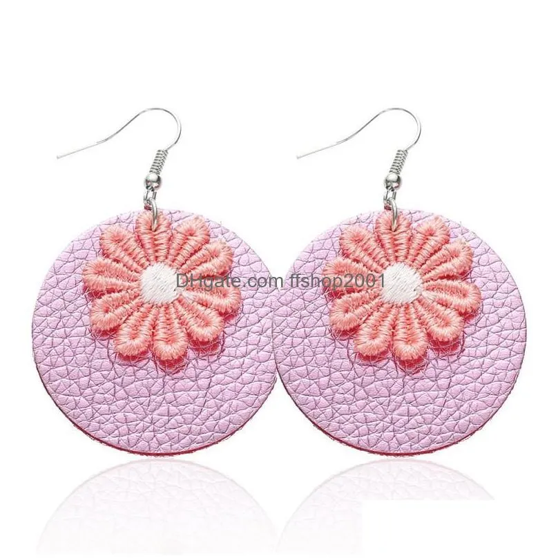 flower pu leather earrings teardrop dangle earrings fashion charm jewelry for women girls