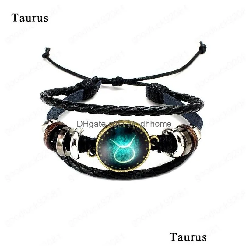 women men leather bracelet 3 layer leather wrap 12 zodiac constellations design bracelets birthday gift jewelry
