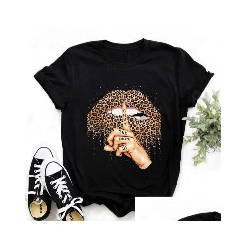 retail designer womens tshirt plus size s3xl short sleeve tops leopard lips print crew neck tee summer clothes female casual streetwear