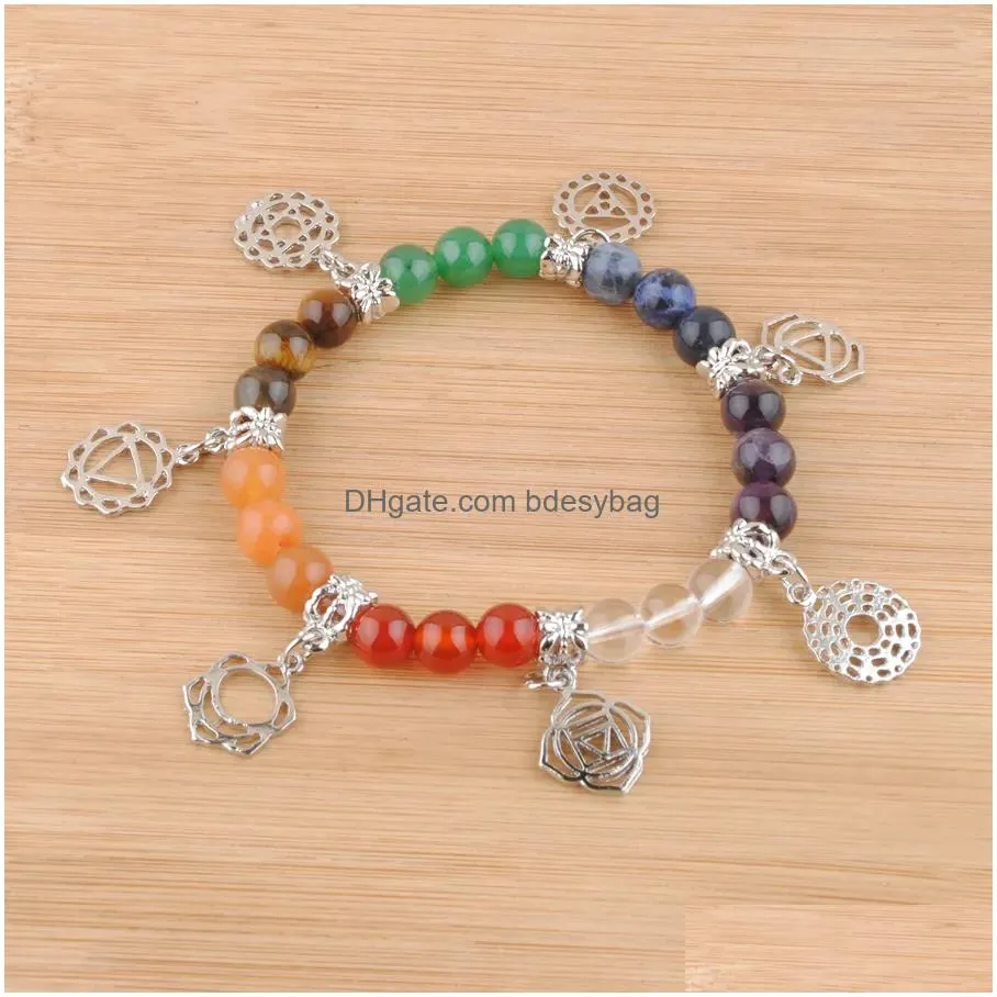 7 chakras reiki gem stone beads strand bracelet jewelry yoga meditation for women k3283