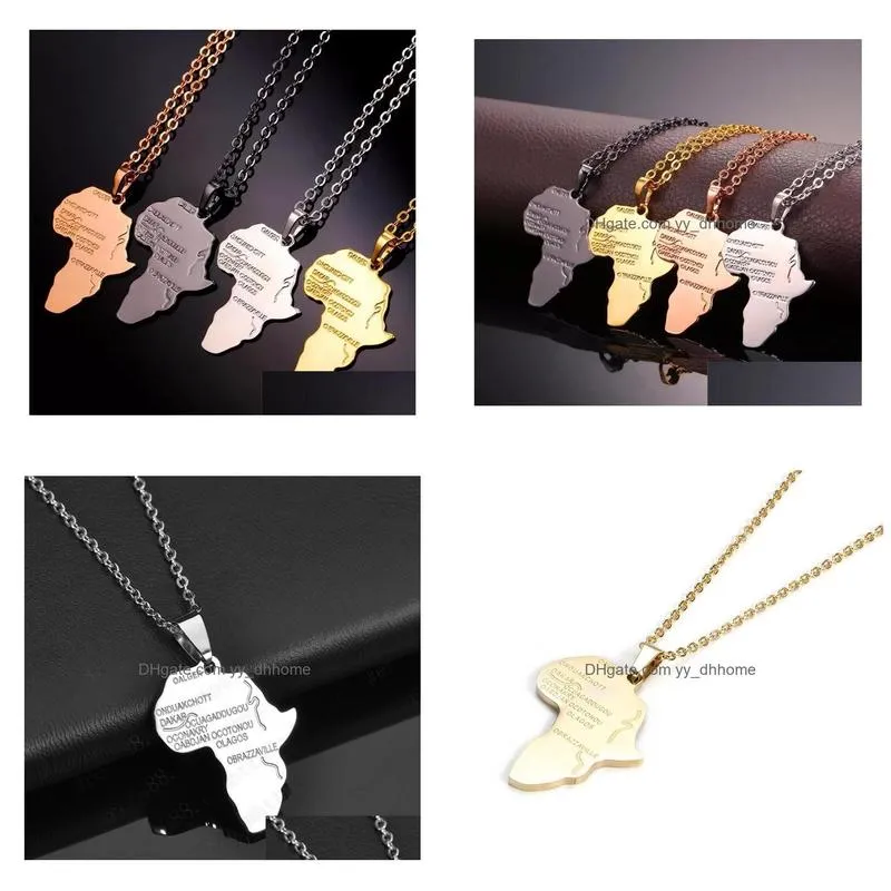 stainless steel map of africa country pendant necklace men women hip hop african jewelry