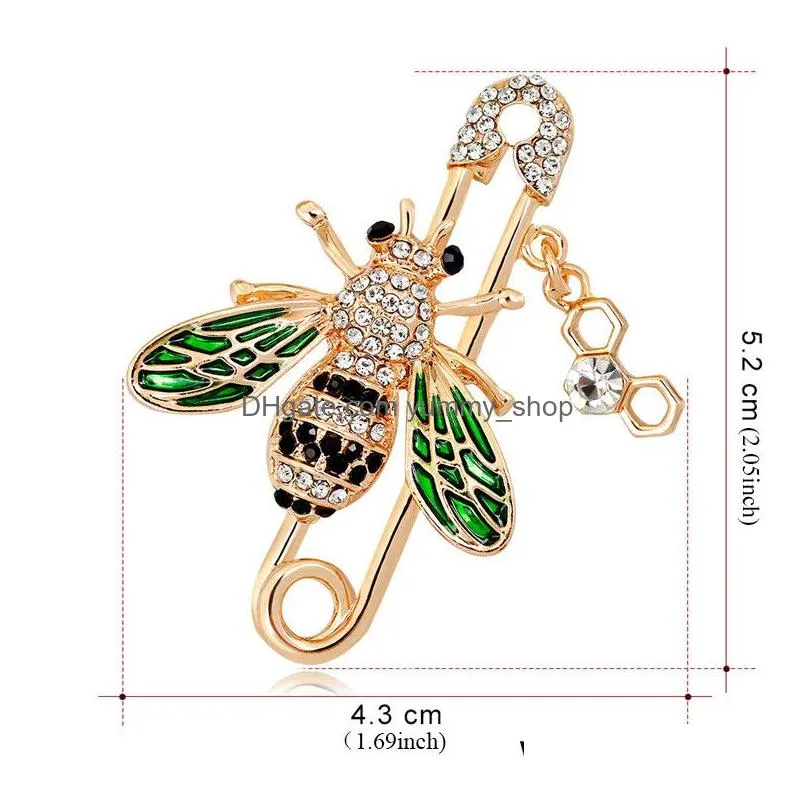  design cute bee brooches pins rhinestone animal shapes crystal green enamel brooch pins for women mens suit collar coat bag