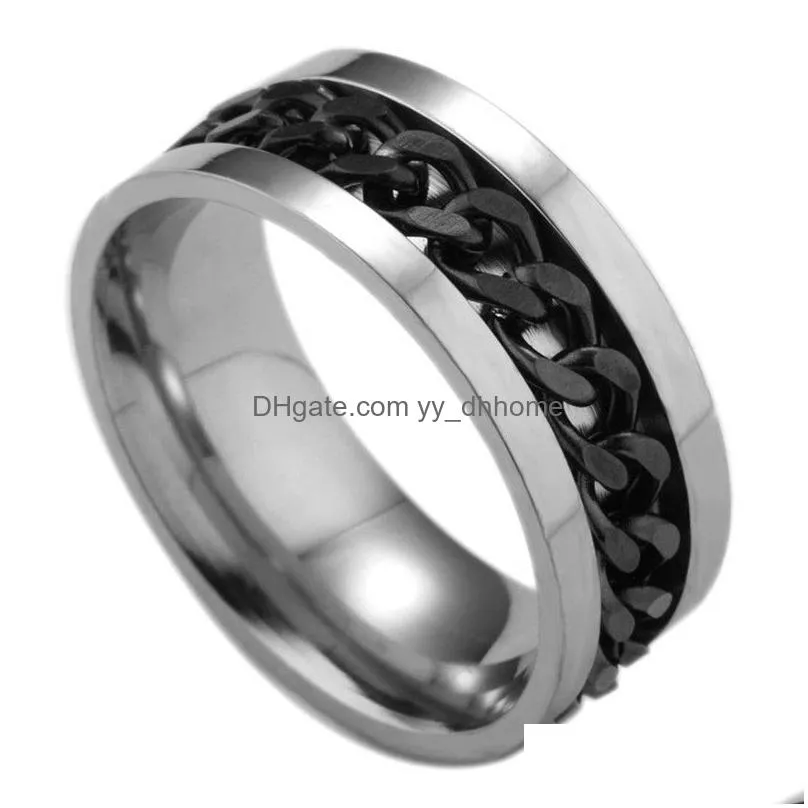  creative design mens ring stainless steel gold black silver multicolor chain rotatable rings finger fashion jewelry wholesale