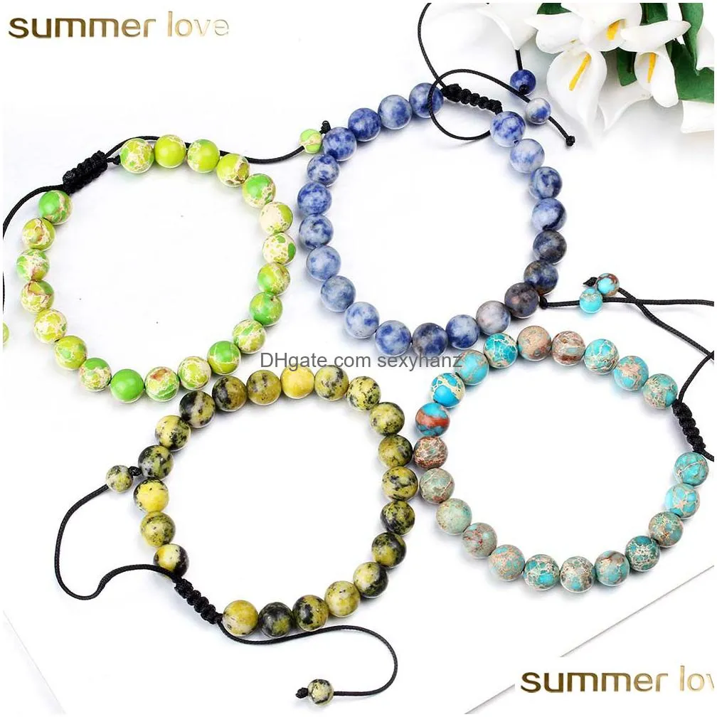 8mm natural stone bead bracelet natural tiger eye lapis lazuli light green beads handmade rope woven bracelets for men and women