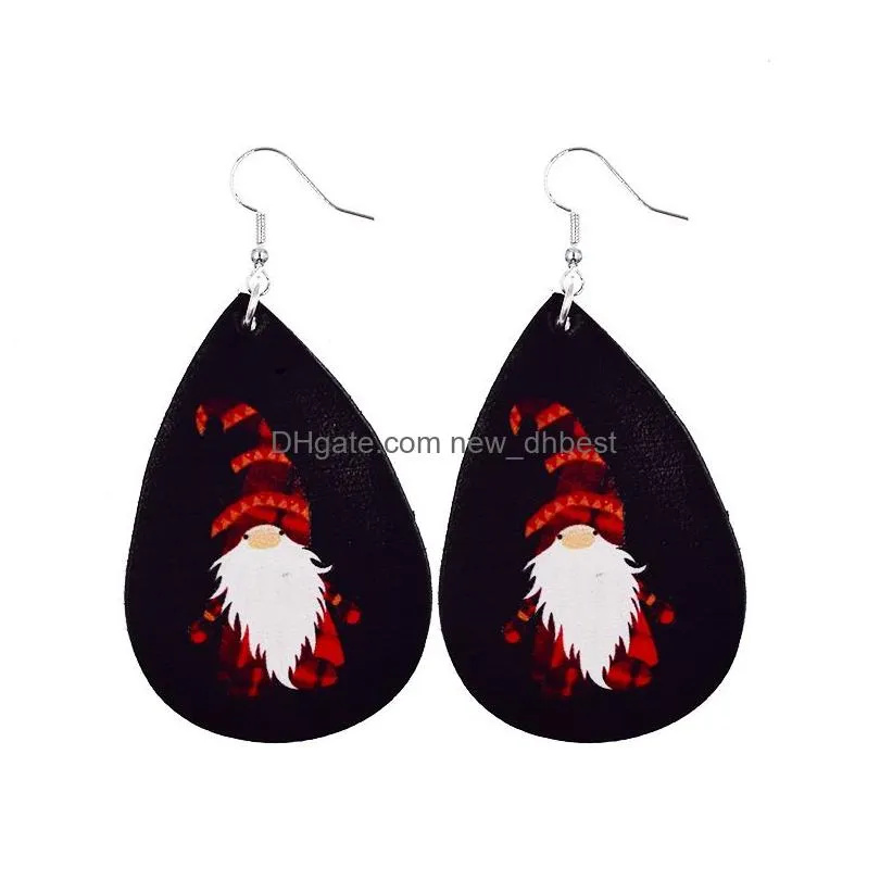 christmas dwarf print leather earrings for women lightweight teardrop faux leather earrings holiday gifts