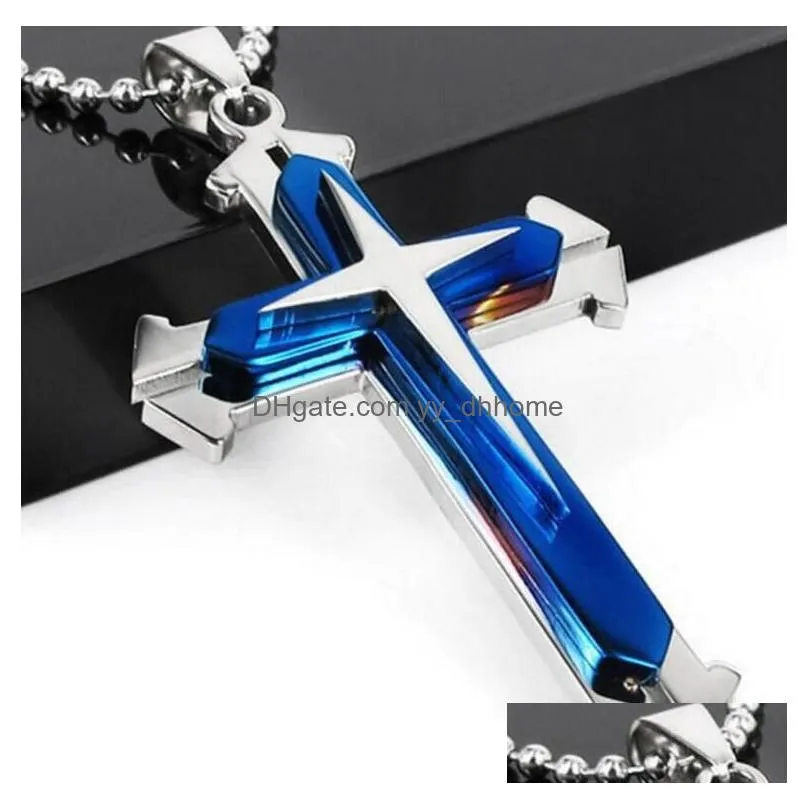 3 layer knight cross pendant necklace stainless steel chain silver gold black color jewelry gifts wholesale