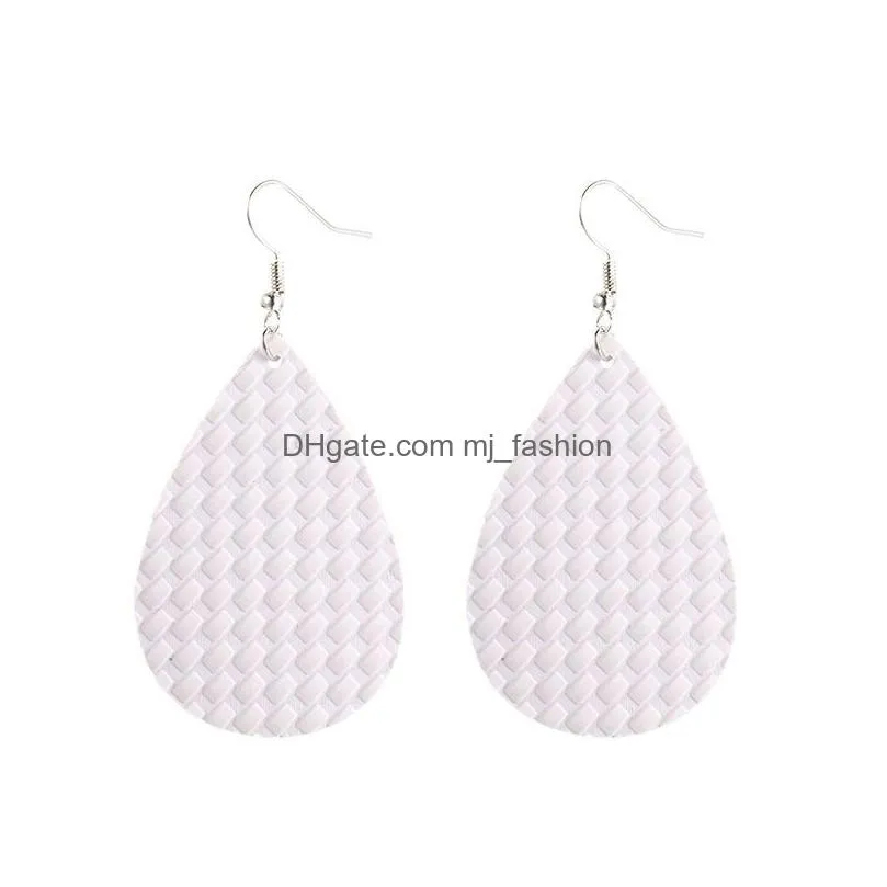 soft pu leather earrings for women fashion woven pattern summer leather oval earring bohemian style women water drops jewelry