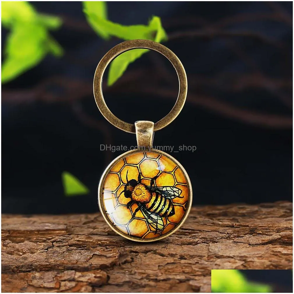  selling crystal keychain unique cute bees key holder handmade animal pattern keyring for women girls personalized jewelry gift
