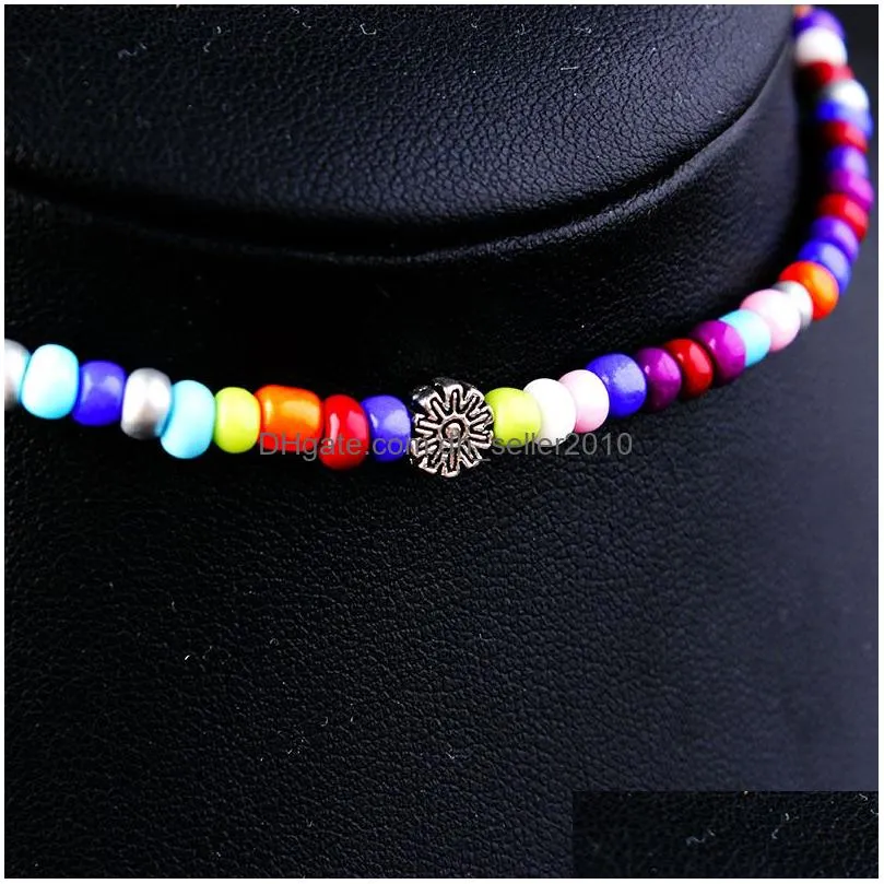 creative multi color beaded choker necklace simple bohemian beach national wind star rice bead necklace summer holiday jewelry