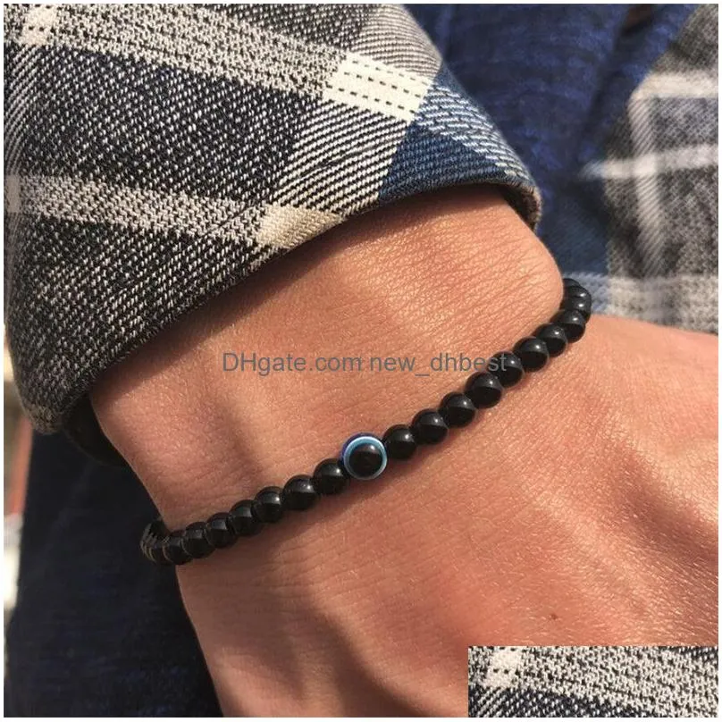 blue eye beads bracelets 6mm white turquoise obsidian hematite beaded bracelet yoga jewelry