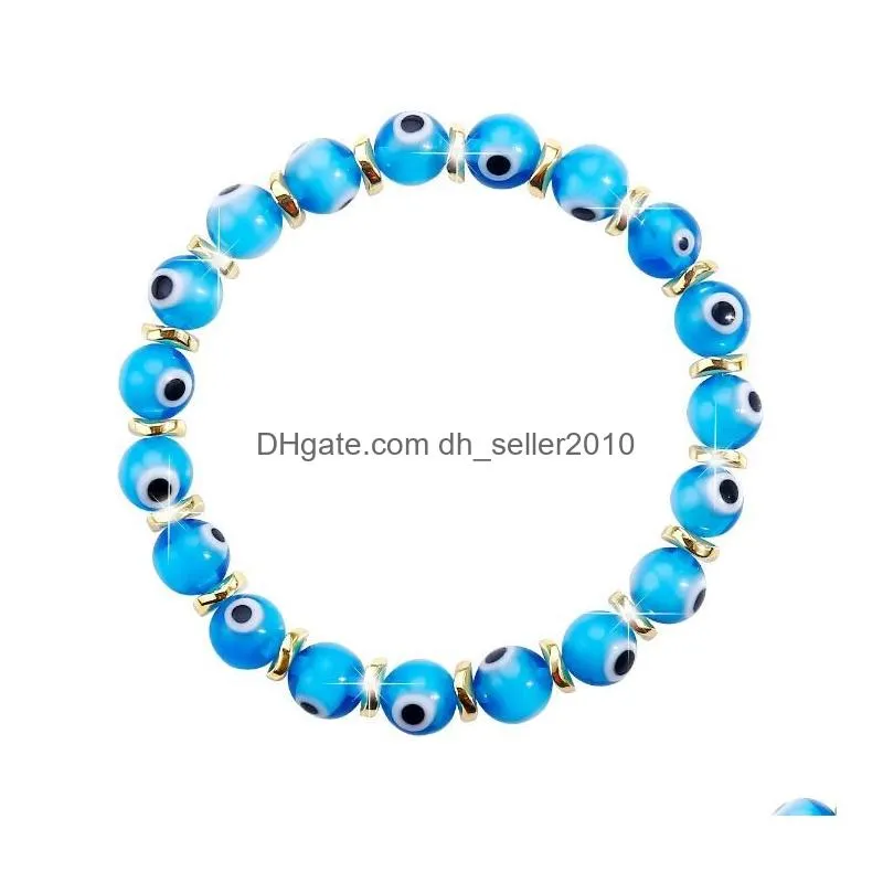 turkish evil eye beaded strands bracelets glass crystal beads bracelet for women girls elastic handmade jewelry