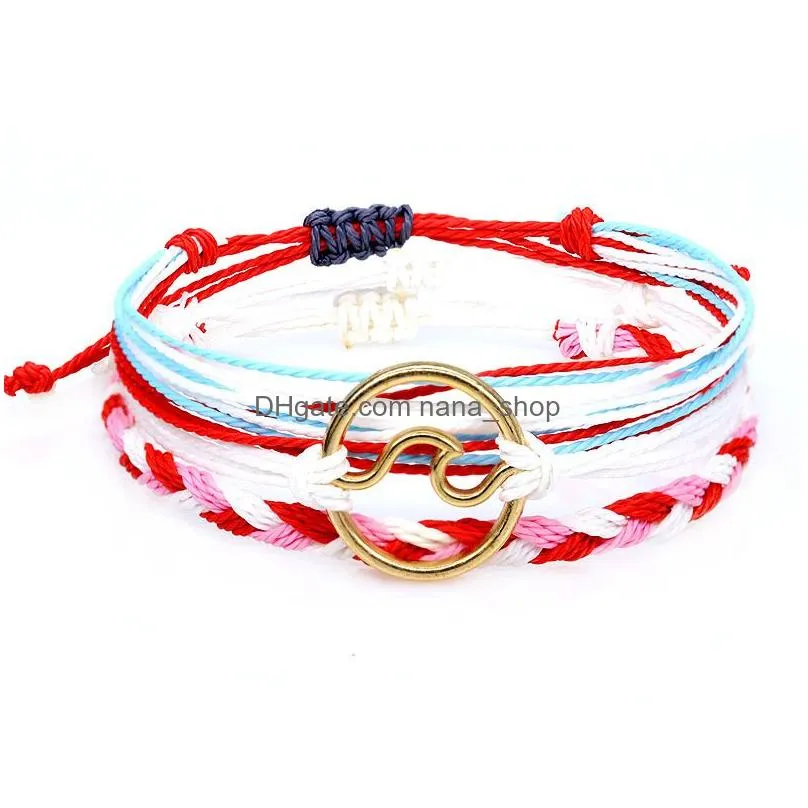 3pcs/set wax rope handmade woven bracelets for women men fashion multilayer braided friendship wave charms wax string bracelets jewelry