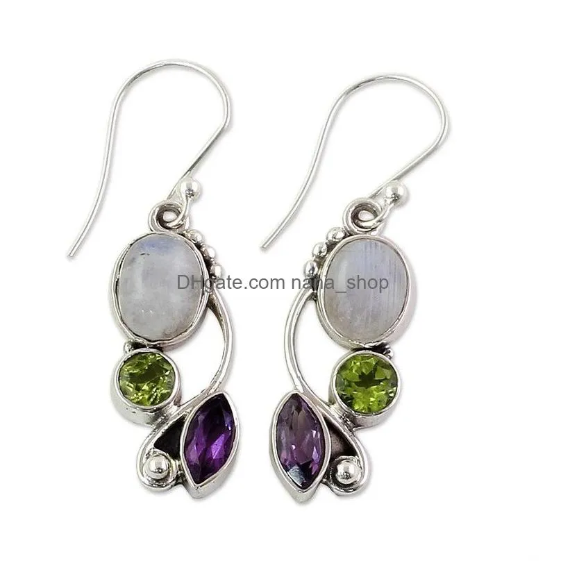 vintage ethnic earrings for women moonstone tibetan silver earring dangle hook fashion jewelry party new fashion