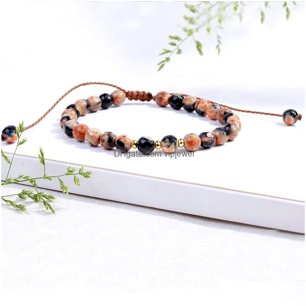 natural stone beaded bracelet strands for men handmade adjustable multi color beads braided rope bracelets for women couple jewelry