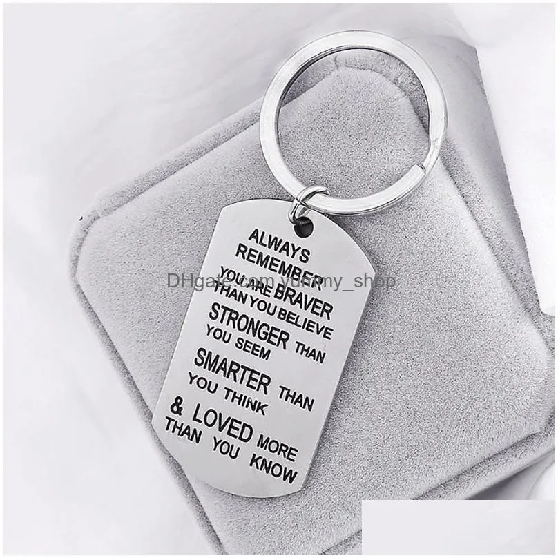 fashion stainless steel key chain ring engraved inspirational word you are braver stronger smarter than you think charm family friend