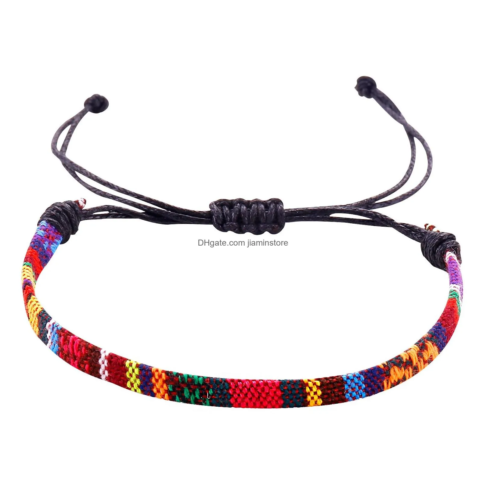 bohemian peruvian knot bracelet colorful cotton braided rope chain bracelet anklet ethnic jewelry