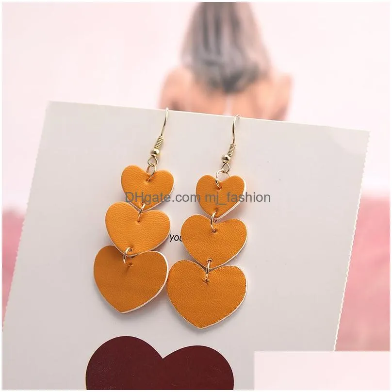 new fashion design heart drop earrings for women girl faux leather double side light weight heart long dangle earring statement jewelry