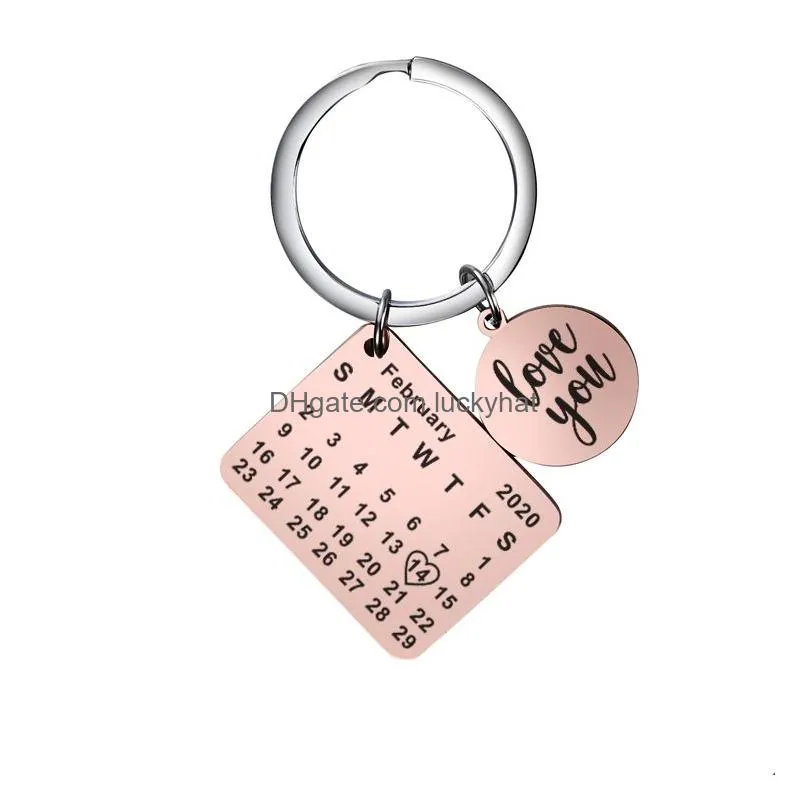 new personalized calendar keychain hand carved calendar highlighted with heart date keyring stainless steel valentines day gift