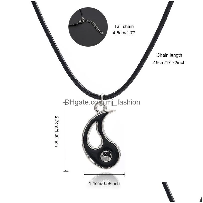 new black white couple pendants rope chain necklaces for women men splice gossip tai chi yin yang necklaces christmas valentine gift