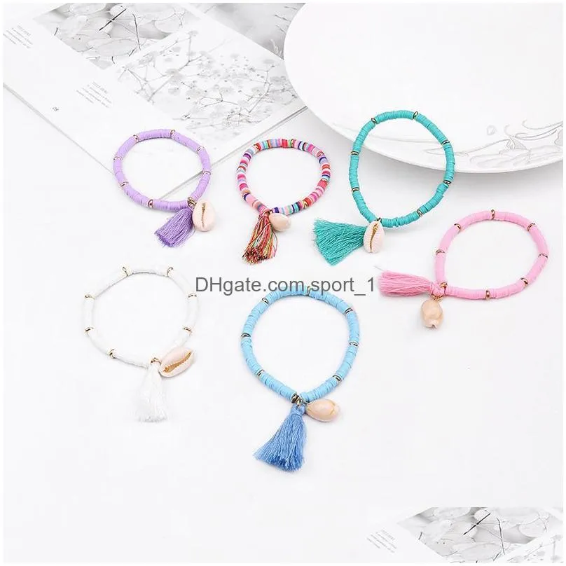  sell colorful tassel and shell charms resin beaded bracelet femme handmade boho bracelet for women diy making jewelry gift summer