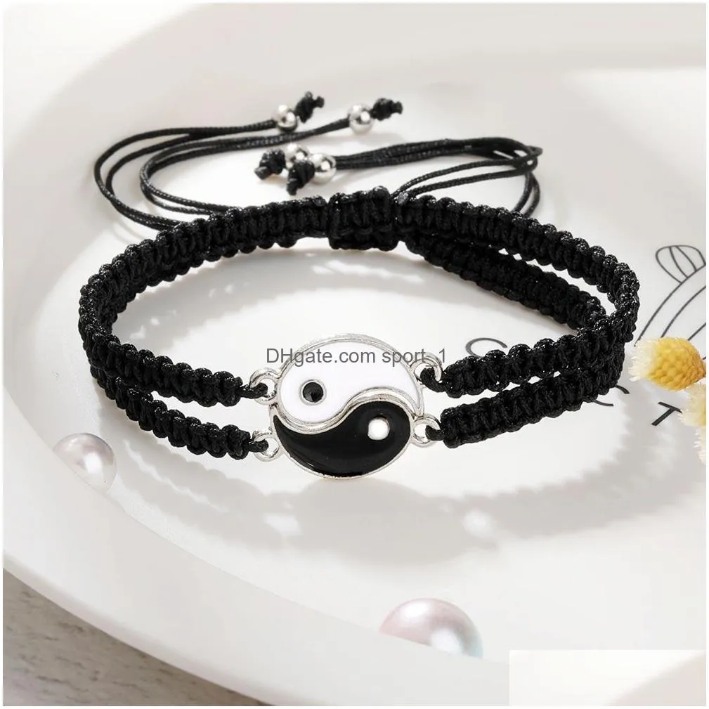 wax braid couple bracelet yin and yang tai chi charm bracelets pulseras adjustable pendants handmade jewelry