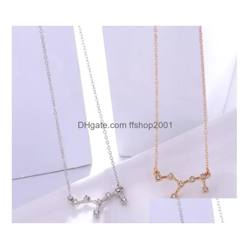 12 constellation zodiac sign necklace horoscope zircon korean jewelry star galaxy libra astrology necklace gift with retail card for