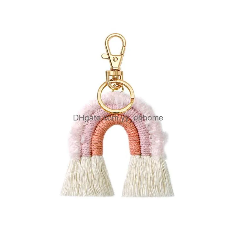 plush rainbow keychain hand woven keychains diy fashion accessories bag decoration pendant keyring