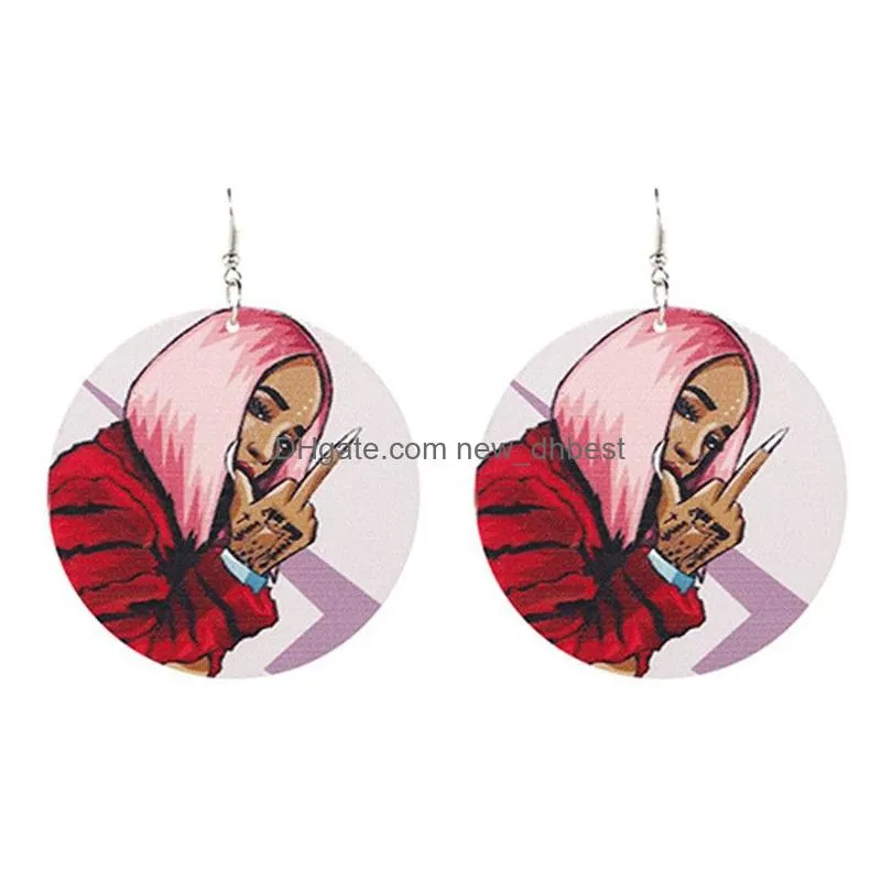 african wooden earrings ins hot handmade ethnic africa pattern print wood drop earrings queen girls jewelry hoop earrings